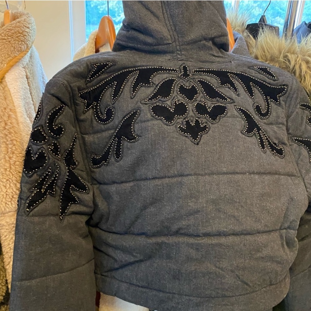 Free People Fleur De Lis Denim Puffer Jacket / Washed Black - Picture 3 of 4